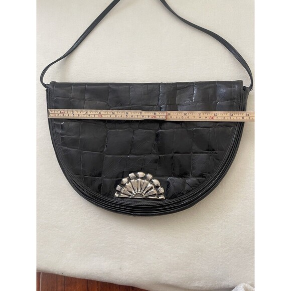 Vintage Robinson’s‎ Crescent Crossbody Genuine Leather Black Purse Made In Italy - Picture 4 of 16